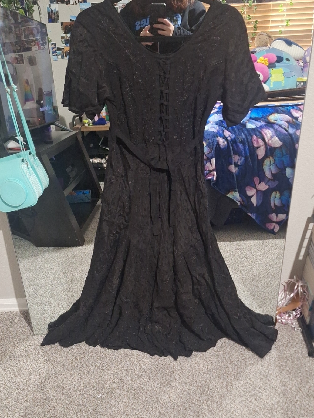 Elegant Black Lace-Up Maxi Dress with Waist Tie